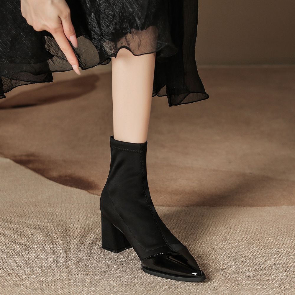 Thick Heel Pointed Toe Boots