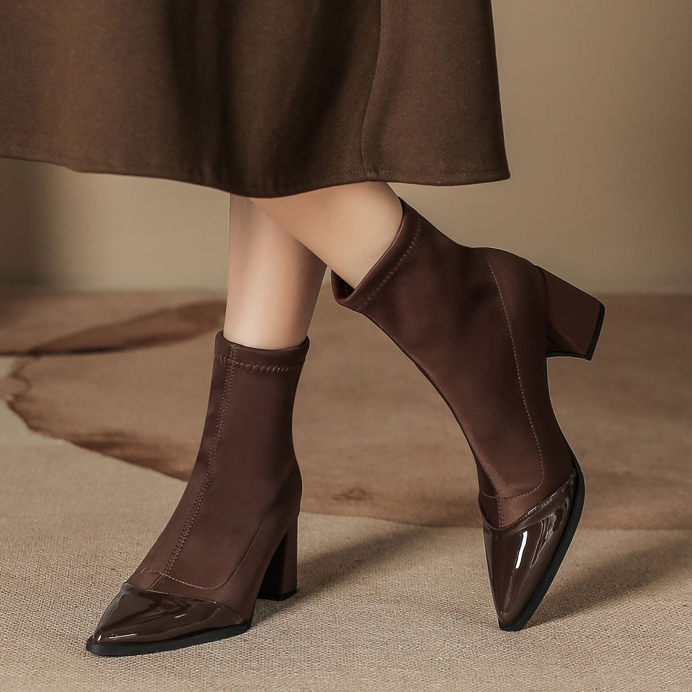 Thick Heel Pointed Toe Boots