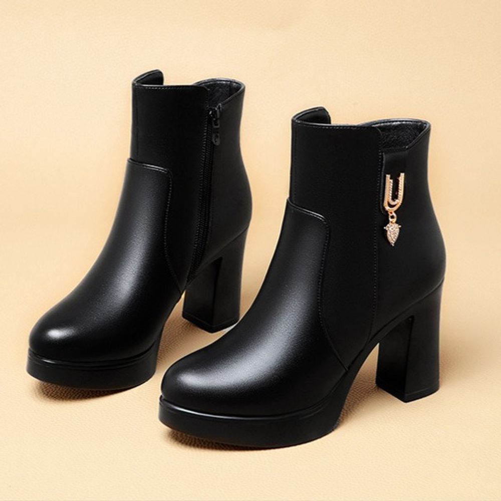Platform chunky heel short boots