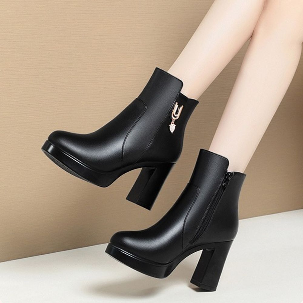 Platform chunky heel short boots