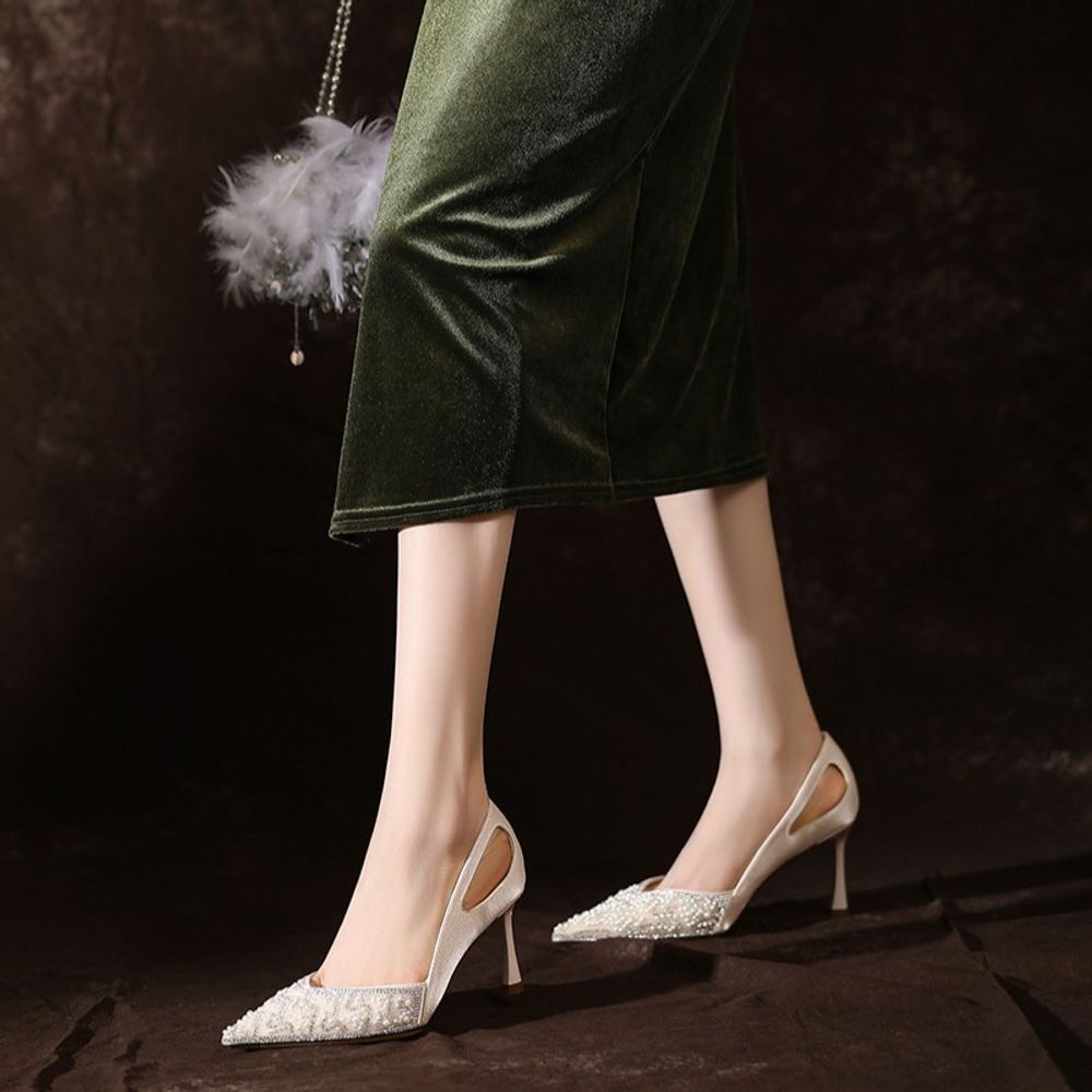 Rhinestone and Pearl Xiuhe High Heels