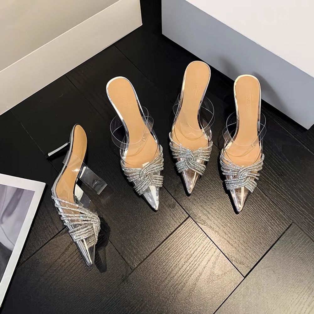 Rhinestone Bow High Heels Sandals