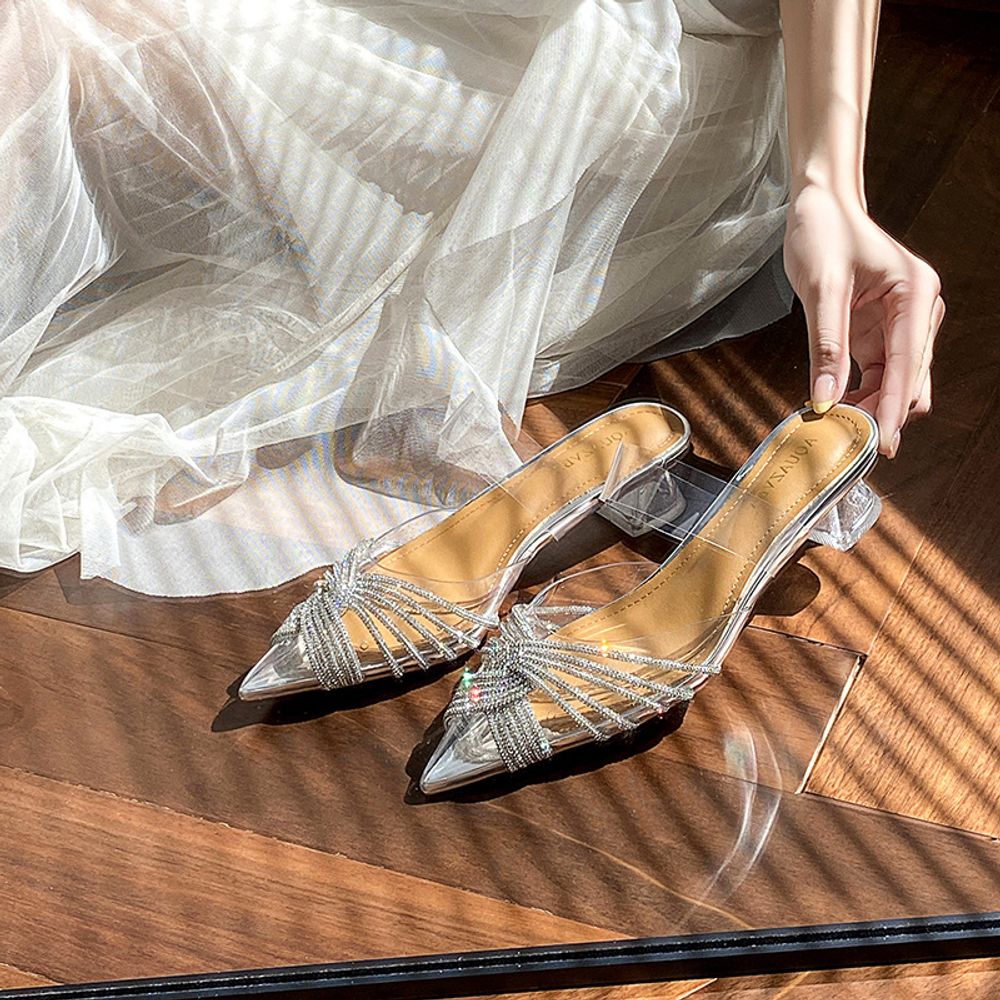 Rhinestone Bow High Heels Sandals