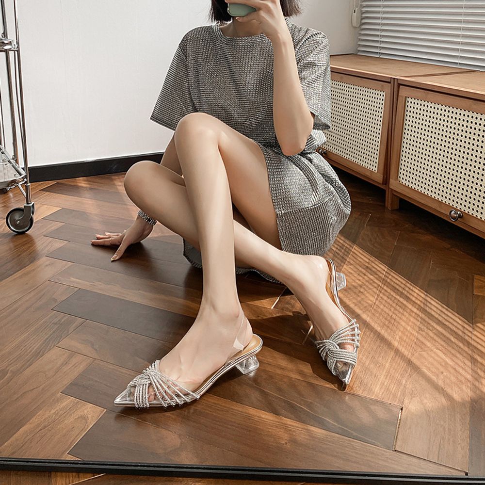 Rhinestone Bow High Heels Sandals