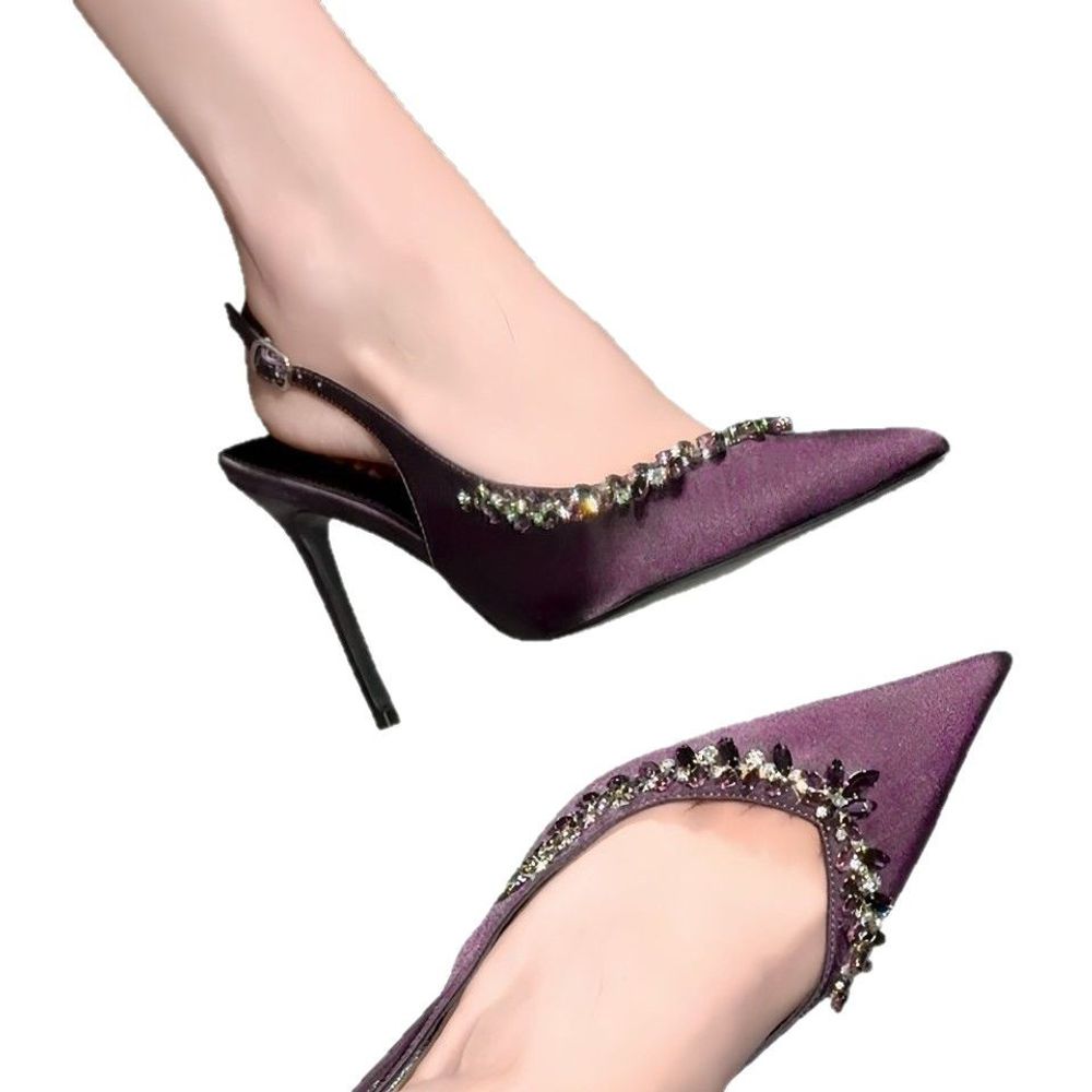Rhinestone Purple Slingback Heels