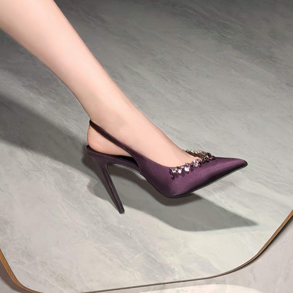 Rhinestone Purple Slingback Heels