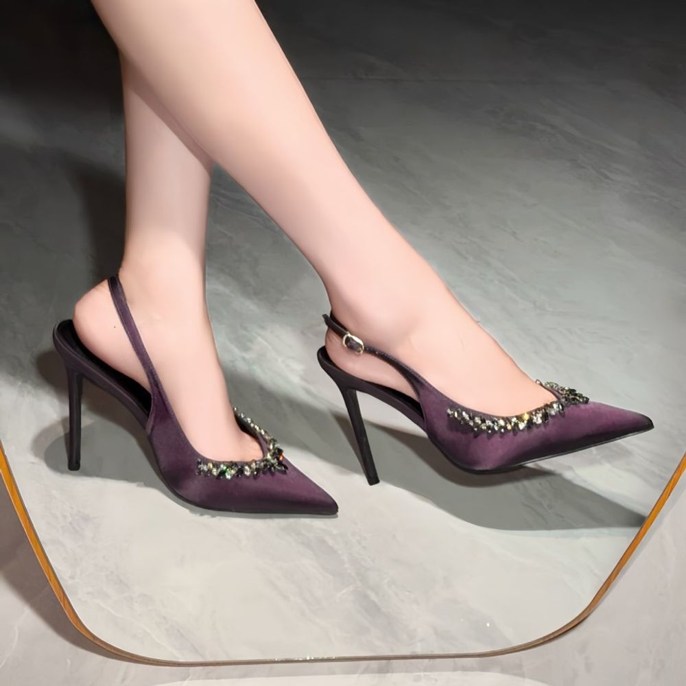 Rhinestone Purple Slingback Heels