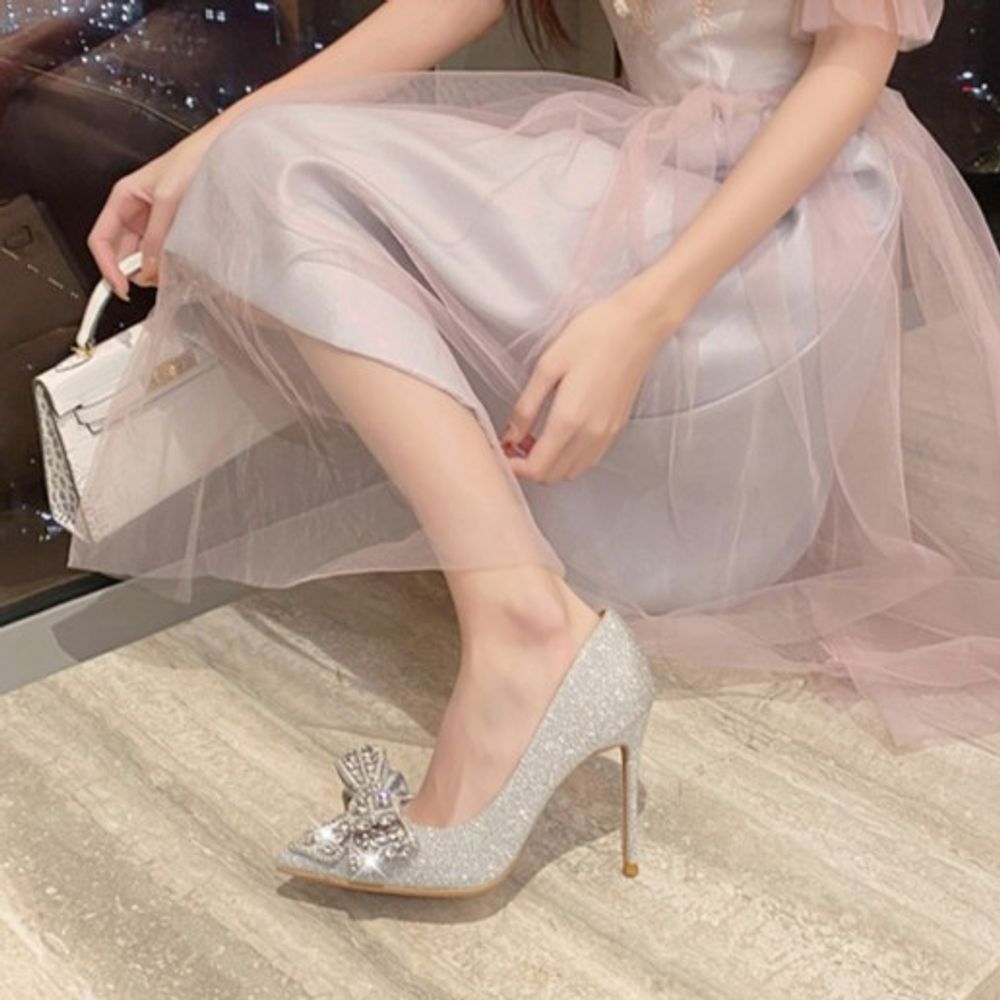 Rhinestone Bow Stiletto Heels