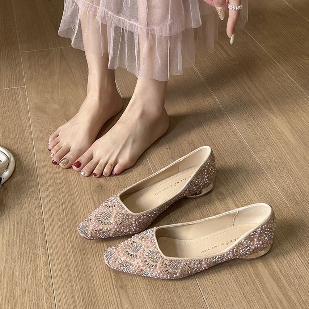 Rhinestone Elegant Square Toe Flats Shoes