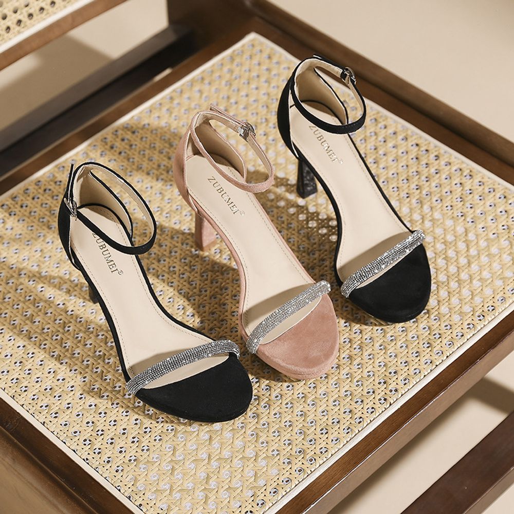 Rhinestone High-Heeled Sandals