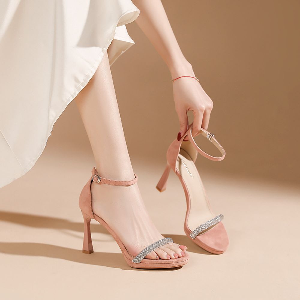 Rhinestone High-Heeled Sandals