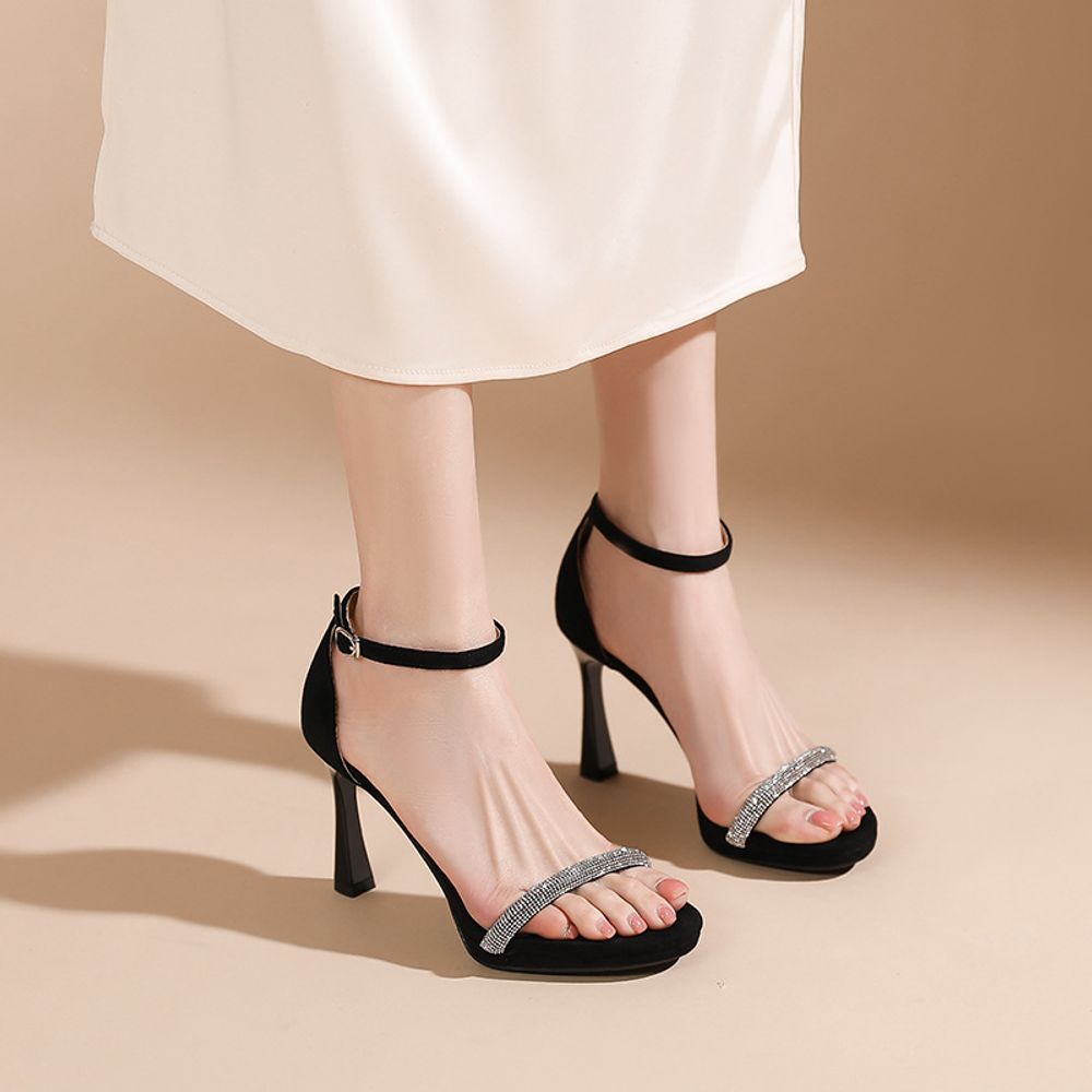 Rhinestone High-Heeled Sandals