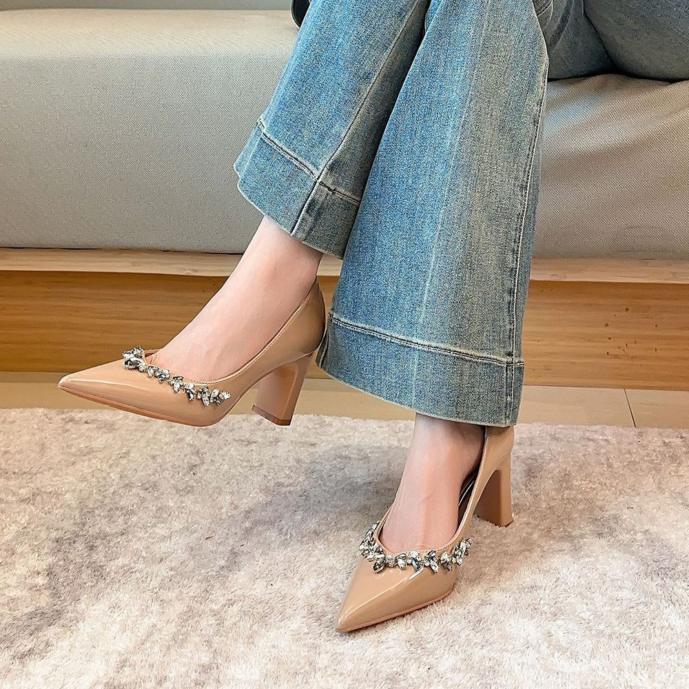Pointed Toe Rhinestone  High Heels