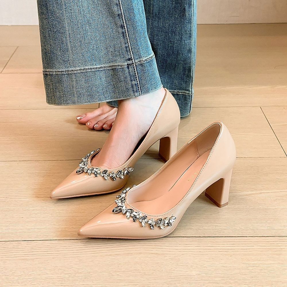 Pointed Toe Rhinestone  High Heels