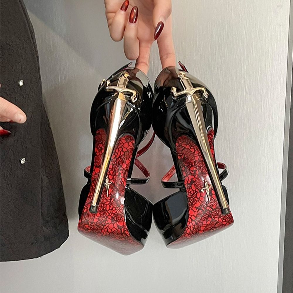 Cross Straps Red Patent -Heeled