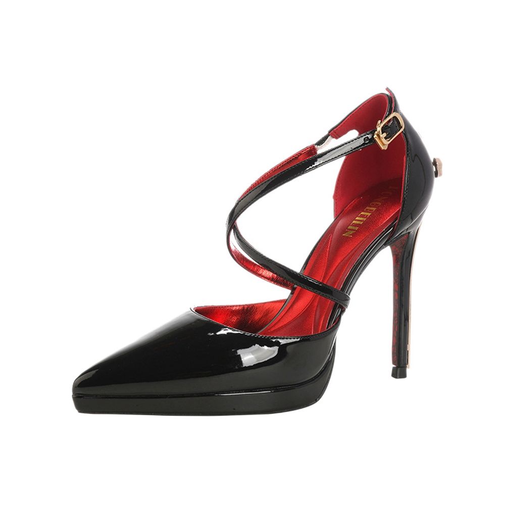 Cross Straps Red Patent -Heeled