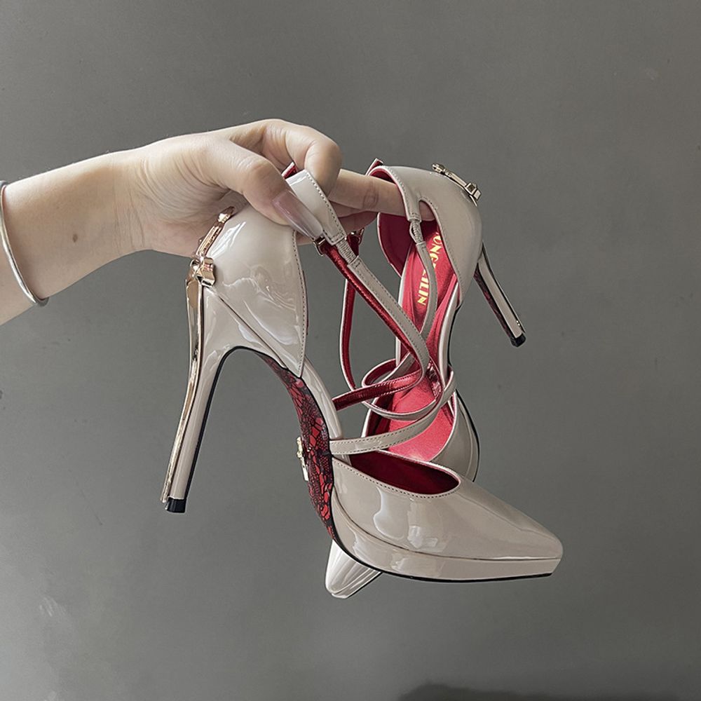 Cross Straps Red Patent -Heeled