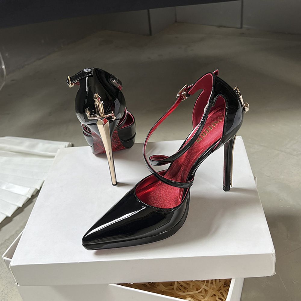 Cross Straps Red Patent -Heeled