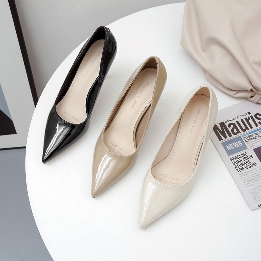 Low-Cut Patent Leather Stiletto  High Heels