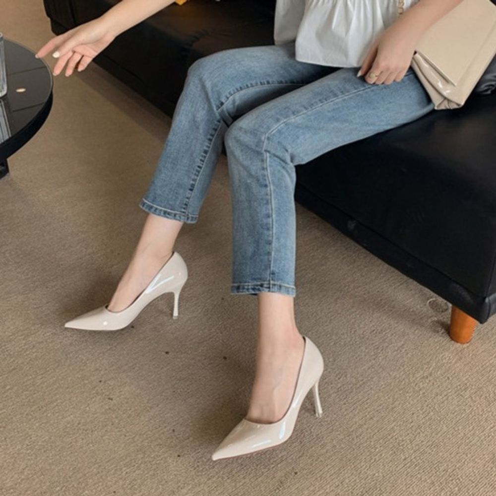 Low-Cut Patent Leather Stiletto  High Heels