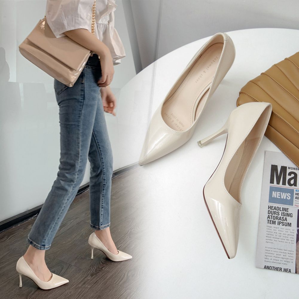 Low-Cut Patent Leather Stiletto  High Heels