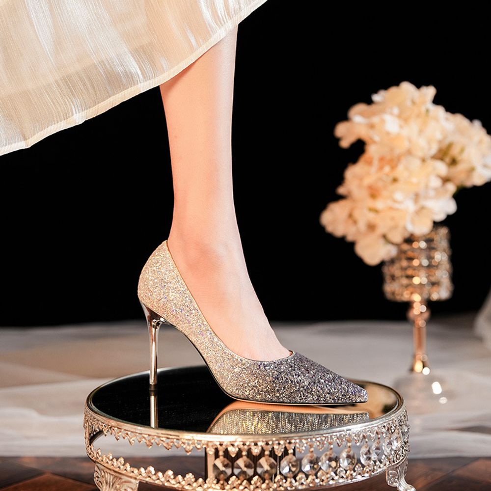 Sequined Crystal Pointed High Heels