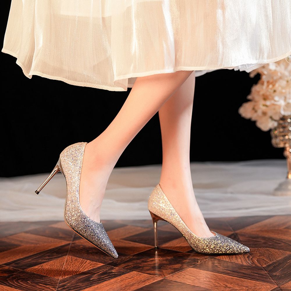 Sequined Crystal Pointed High Heels