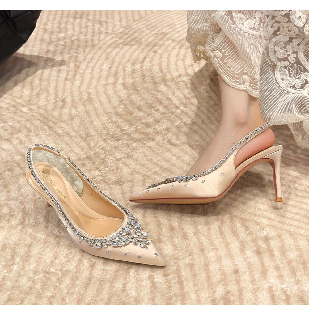 Luxury Rhinestone Closed-Toe High Heels