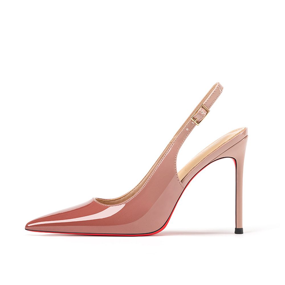 Red Sole Open Back Pink Patent  Heels