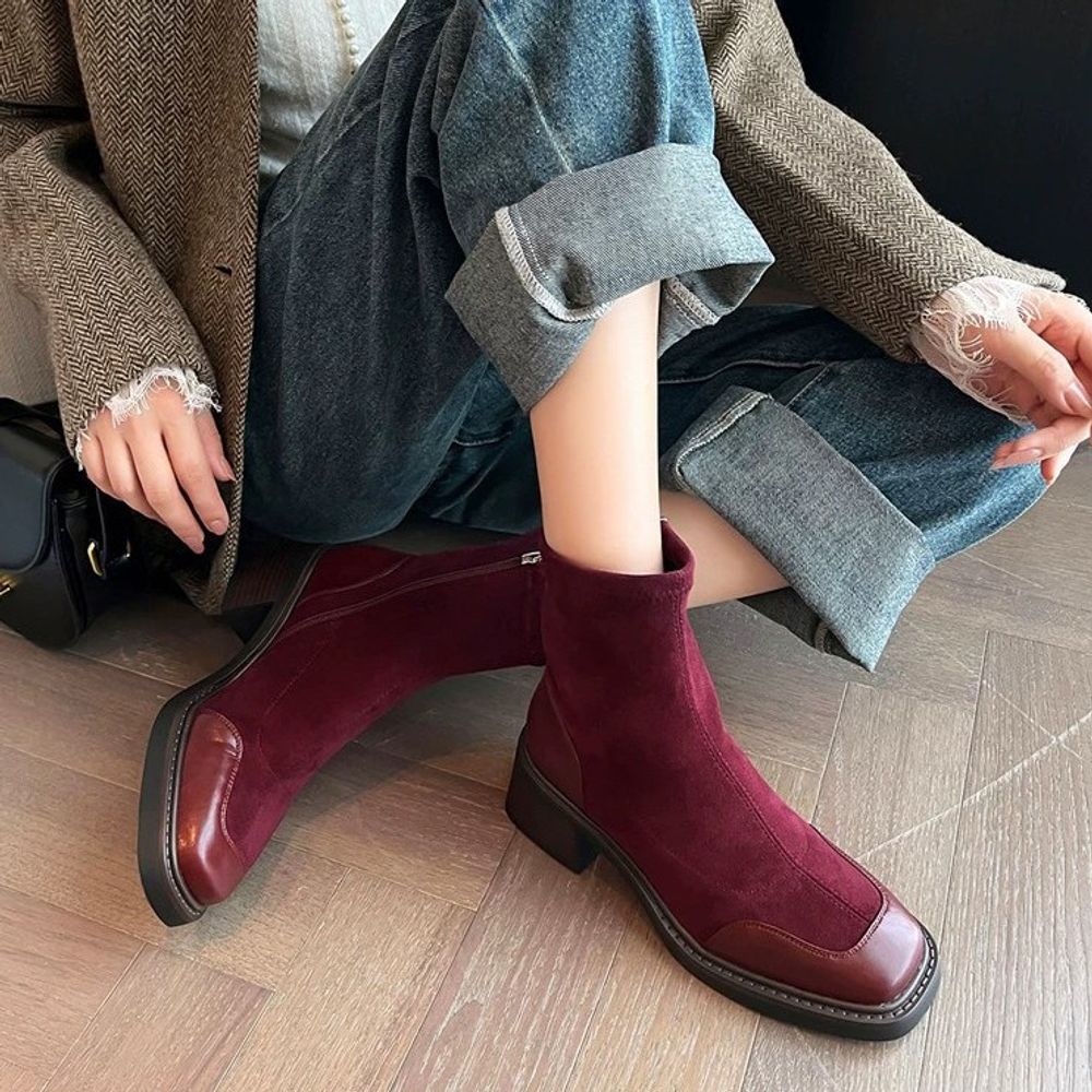 Chunky heel suede ankle boots