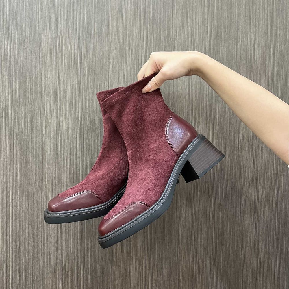 Chunky heel suede ankle boots