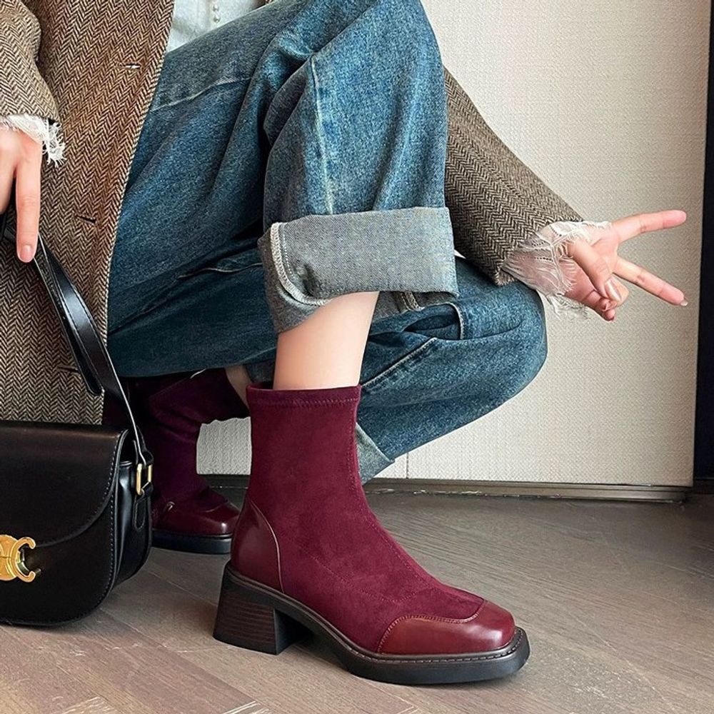 Chunky heel suede ankle boots