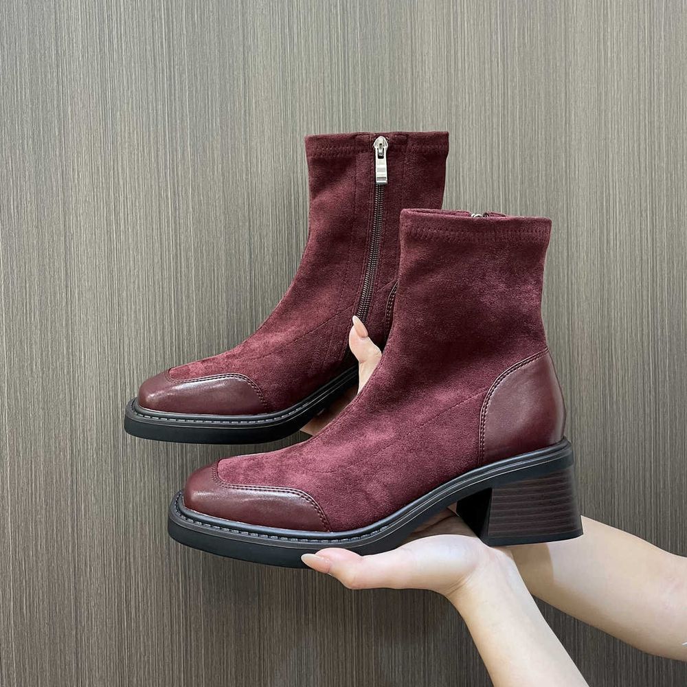 Chunky heel suede ankle boots
