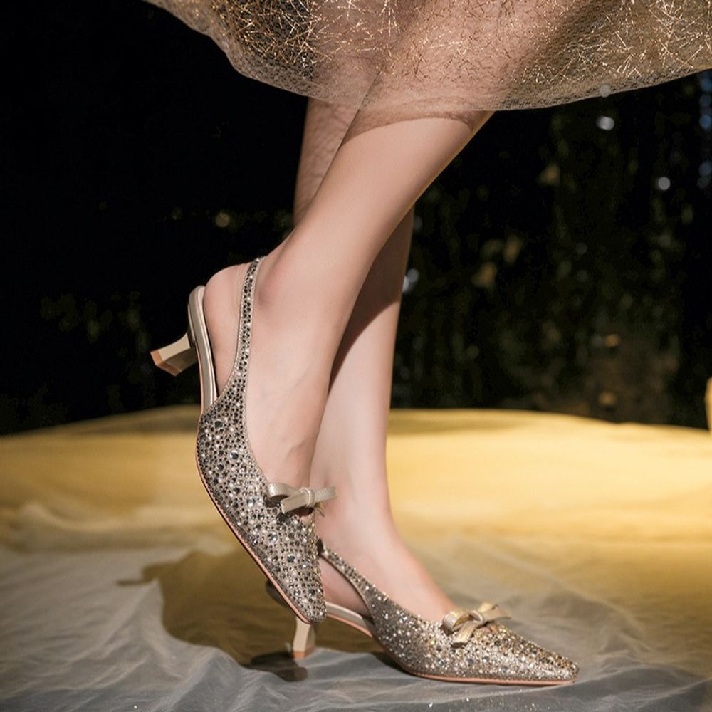 Diamond-studded, open-back heel sandal