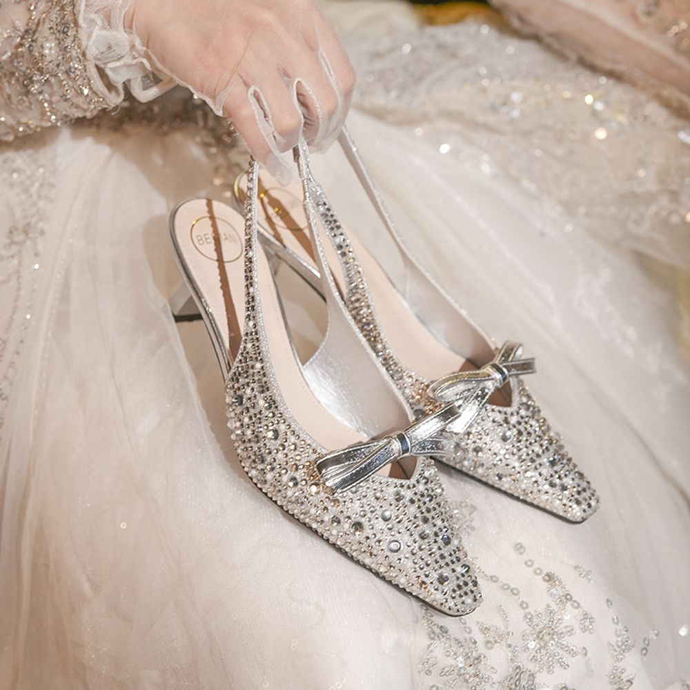 Diamond-studded, open-back heel sandal