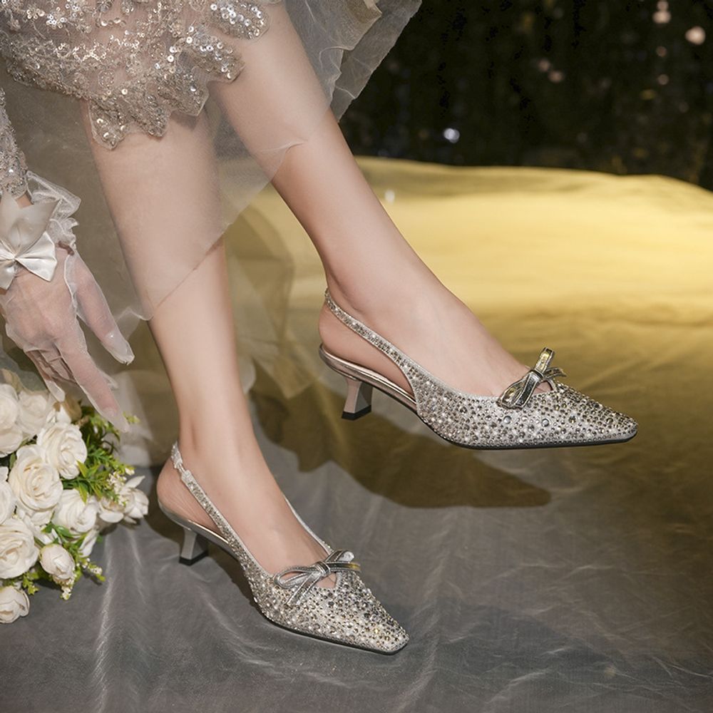 Diamond-studded, open-back heel sandal