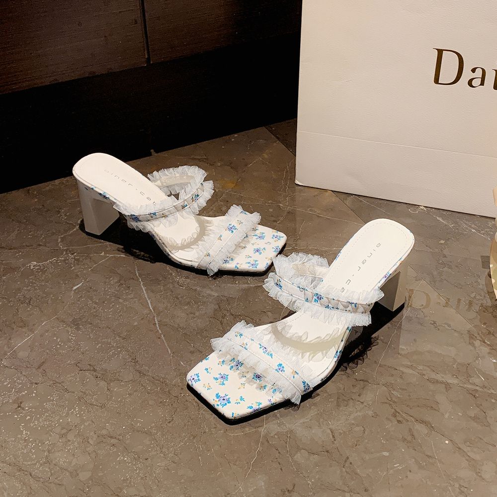 Floral Square Toe Sandals