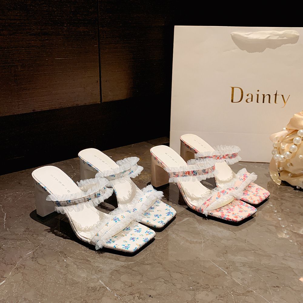Floral Square Toe Sandals