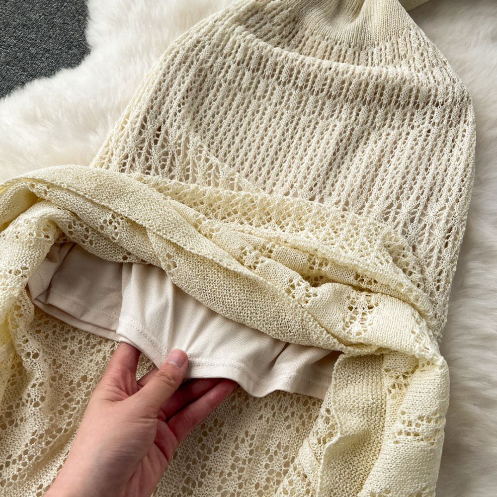 Hollow-out knitted maxi dress