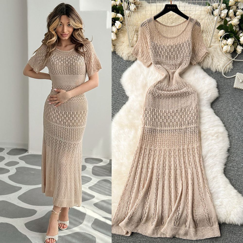 Hollow-out knitted maxi dress