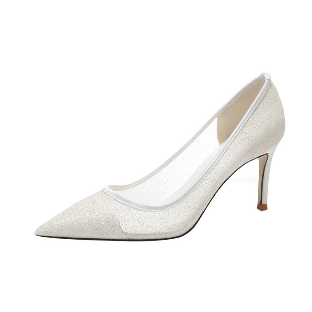 White Lace Mesh Pumps