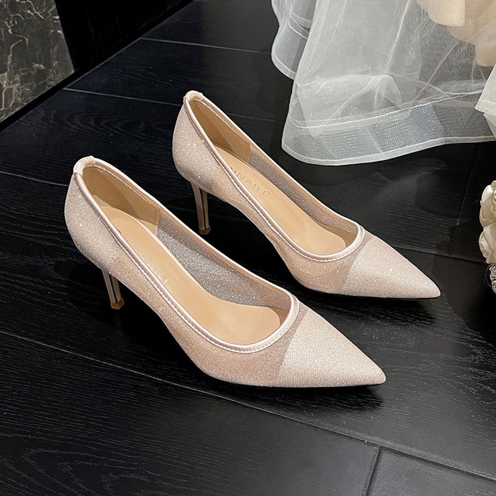 White Lace Mesh Pumps