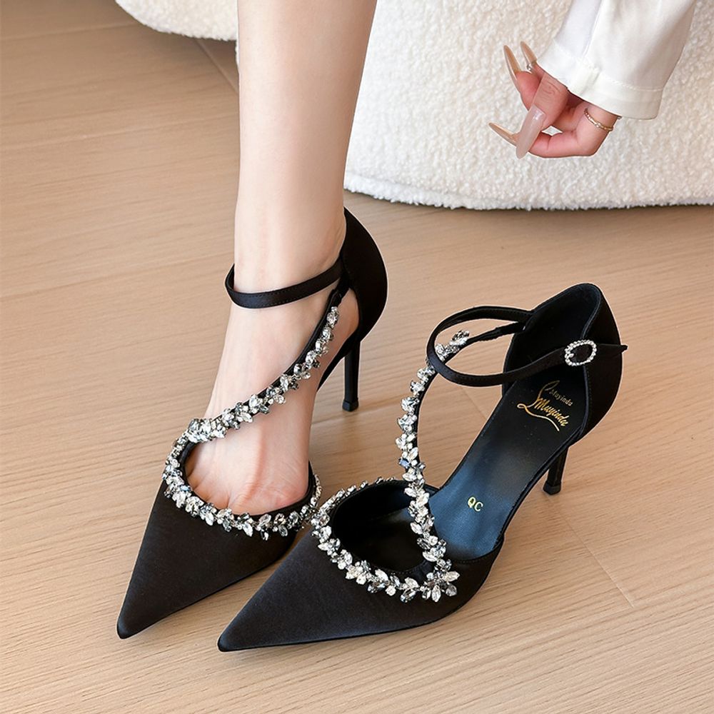 Rhinestone Strap Pointed Heels