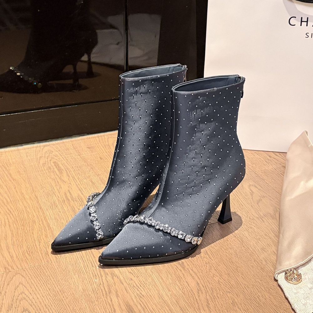Rhinestone Pointed Heeled Boots