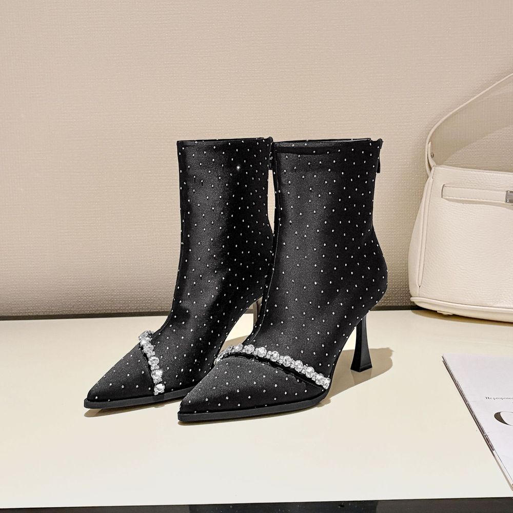 Rhinestone Pointed Heeled Boots