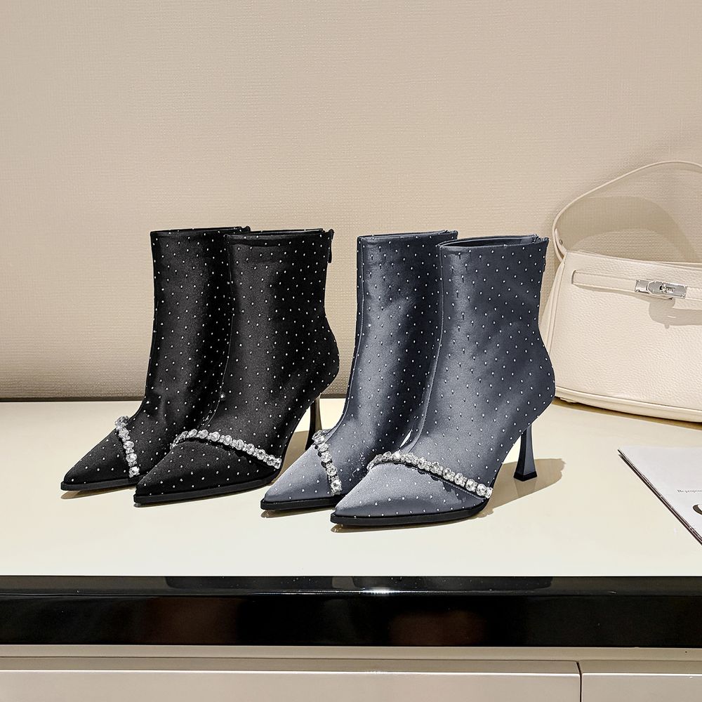 Rhinestone Pointed Heeled Boots