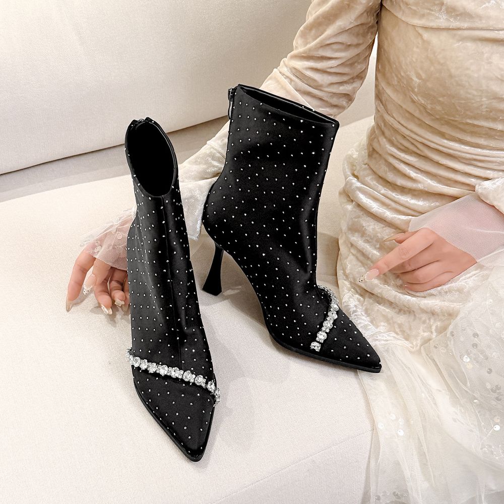 Rhinestone Pointed Heeled Boots