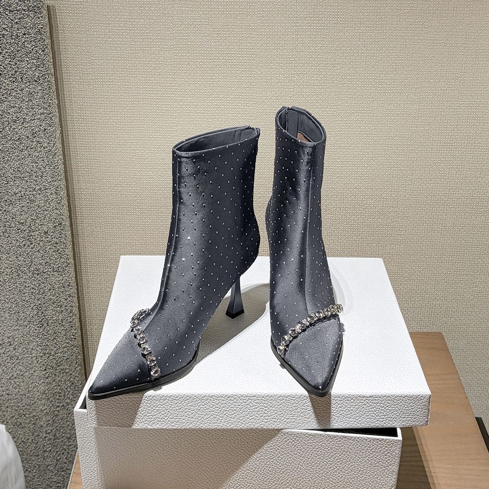 Rhinestone Pointed Heeled Boots