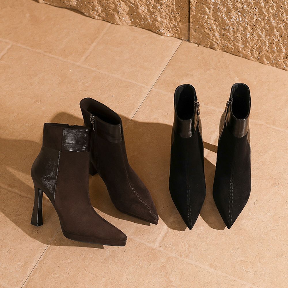 Pointed Toe High Heeled Ankle Boots