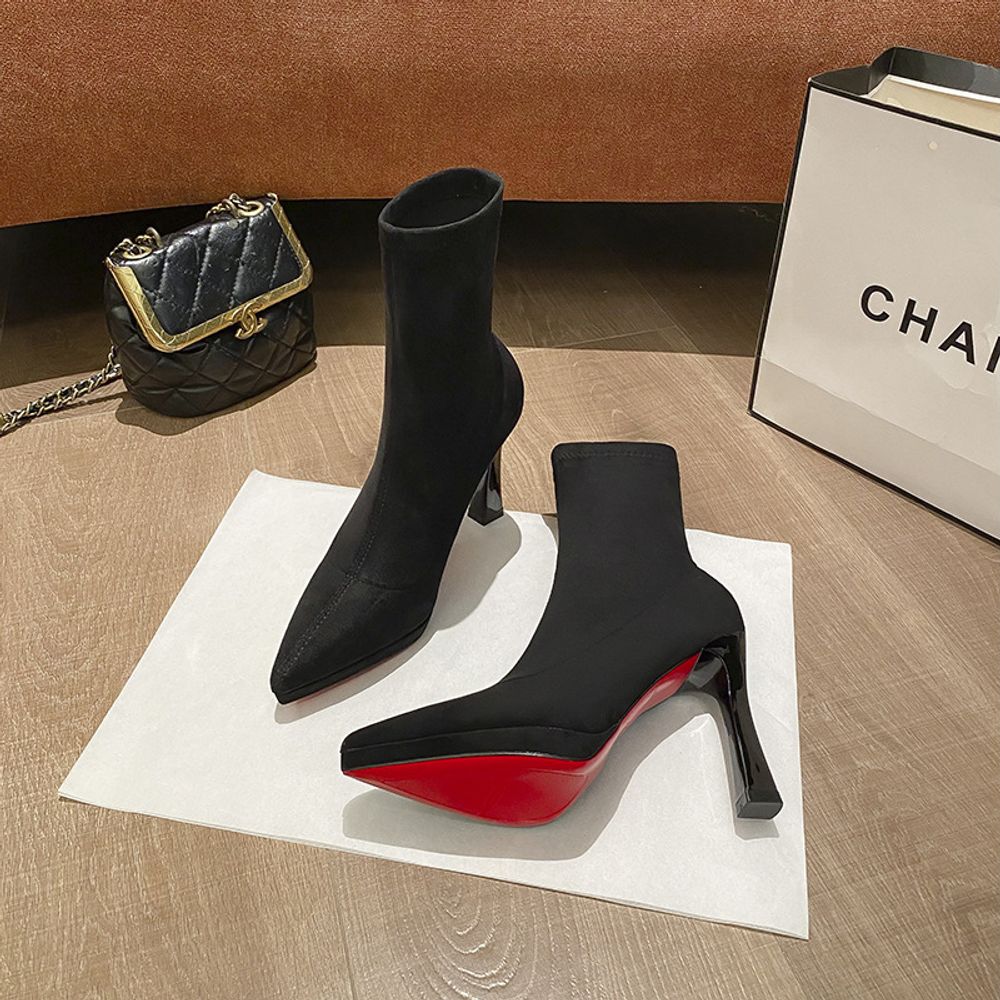 Pointed Red Bottom Ankle Boots